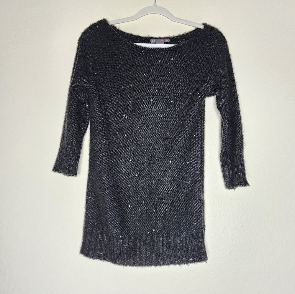 Armani Exchange Black Sequin Mohair Blend Sweater S